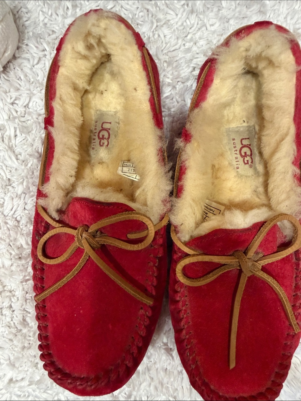 UGG Women’s Red Suede Sheepskin Moccasin Slippers